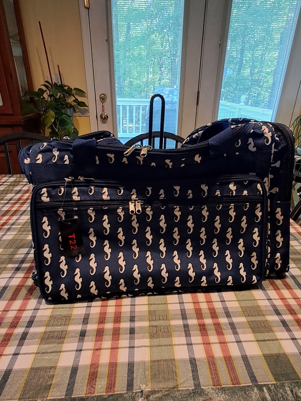 Navy Seahorse Print Travel Duffel Bag
